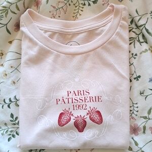 Pink Short Sleeve Tee Shirt with Paris Patisserie & Strawberry Extra Small